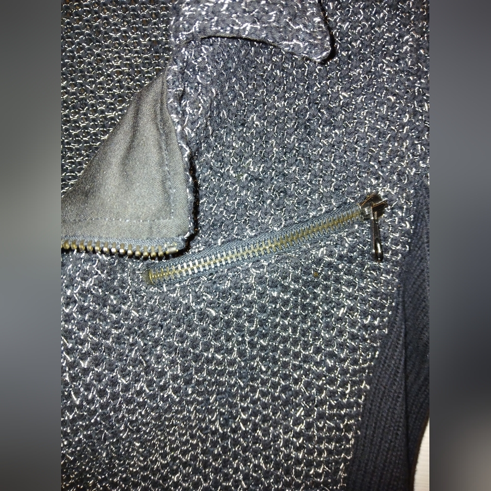 🍂 Rag & Bone Grey & Black Knitted & Fitted Zip up Jacket with flared collar XS - Picture 7 of 12